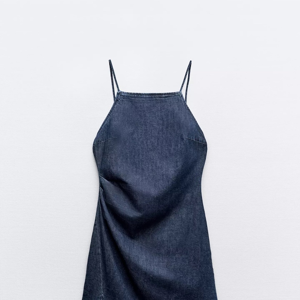 DRAPED TRF DENIM DRESS (Stylish Dark Blue Denim Dress)